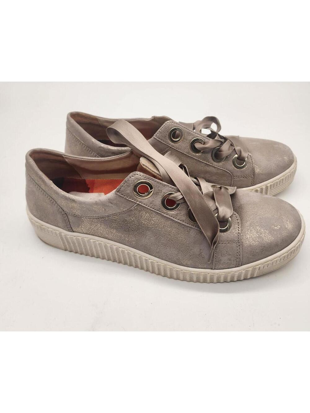 Gabor Taupe Metallic Leather Sneakers